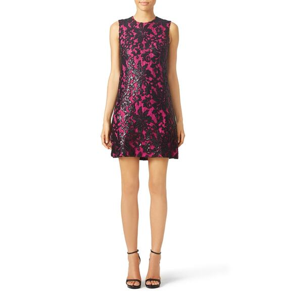 Diane von Furstenberg Kaleb Pink Black Sequined Sleeveless Shift Mini Dress Sz 8 - Picture 1 of 13